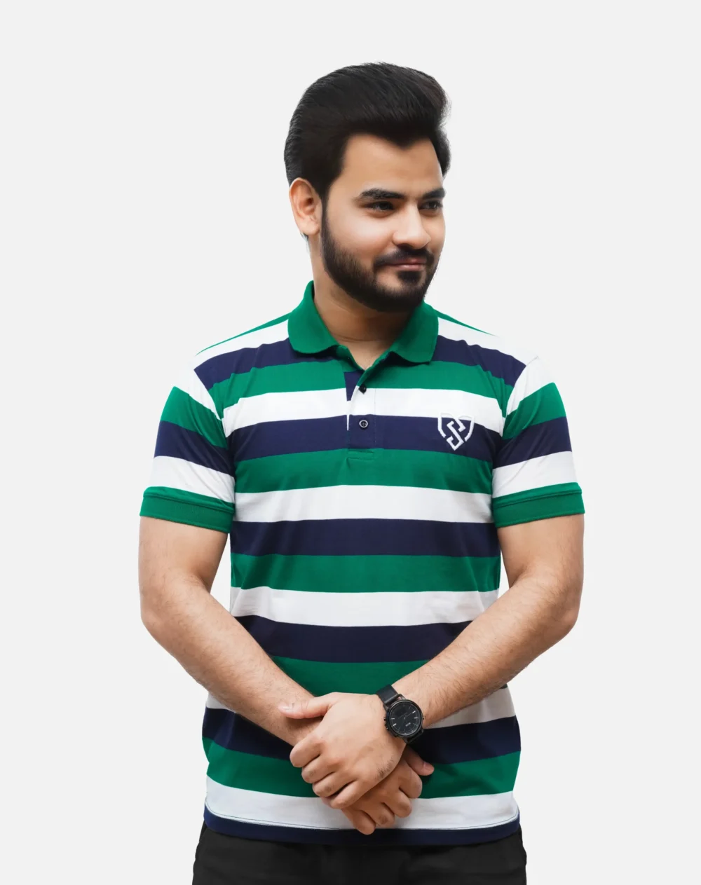 Men's Urban Style Striper Polo Shirt (Navy Green) | Urban Style
