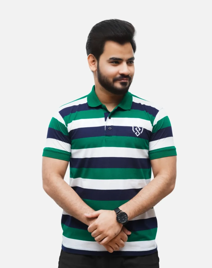 Men's Urban Style Striper Polo Shirt (Navy Green) | Urban Style