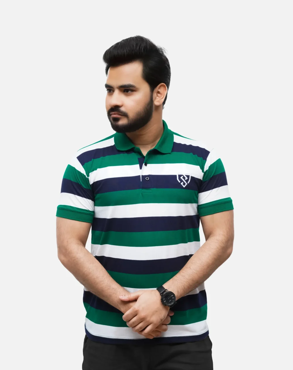Men's Urban Style Striper Polo Shirt (Navy Green) 2 | Urban Style