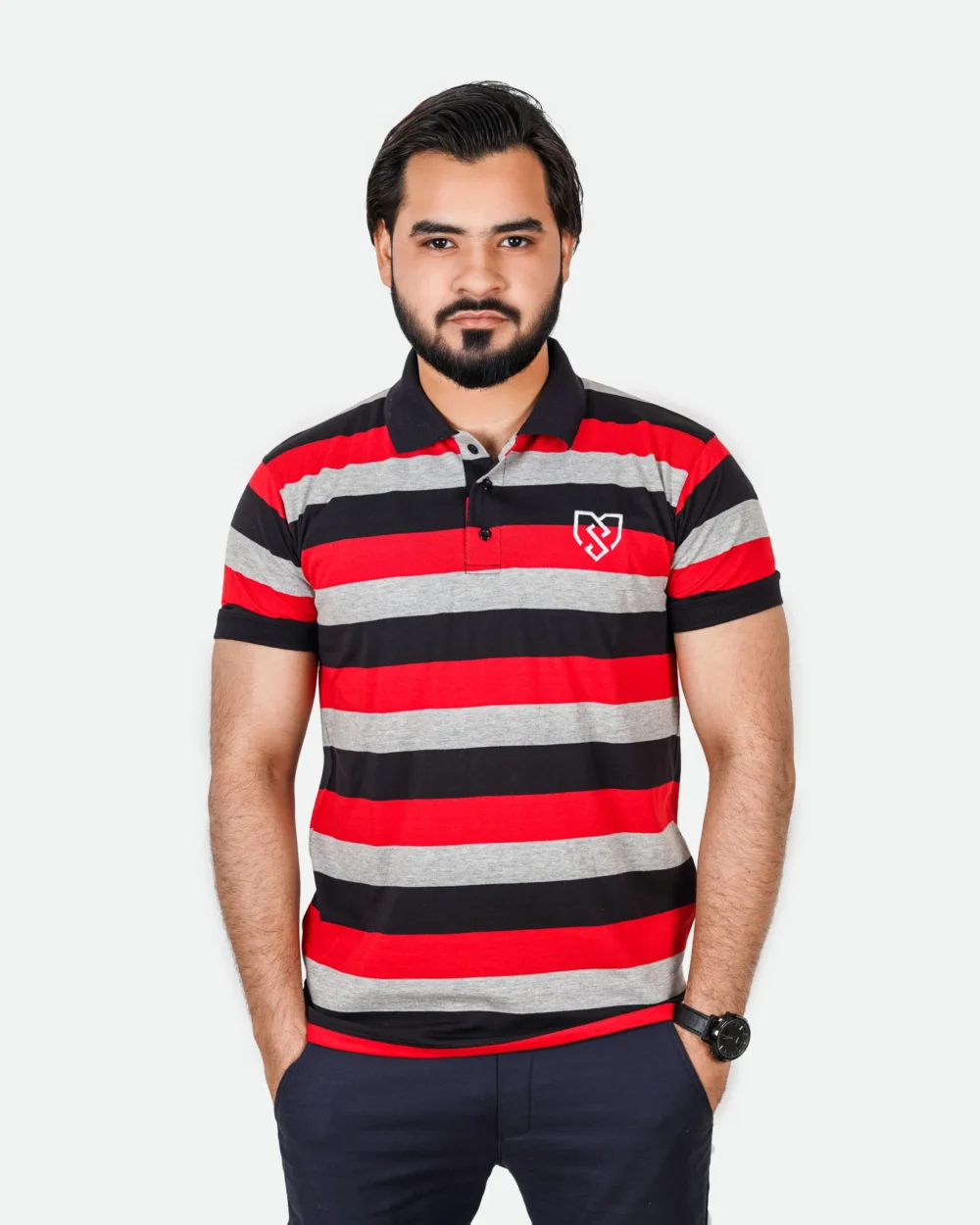Men's Urban Style Striper Polo Shirt (Red Black) 4 | Urban Style