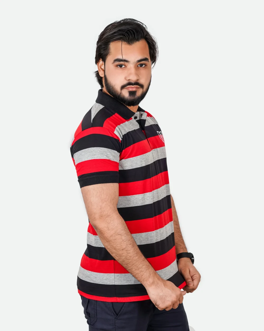 Men's Urban Style Striper Polo Shirt (Red Black) 3 | Urban Style