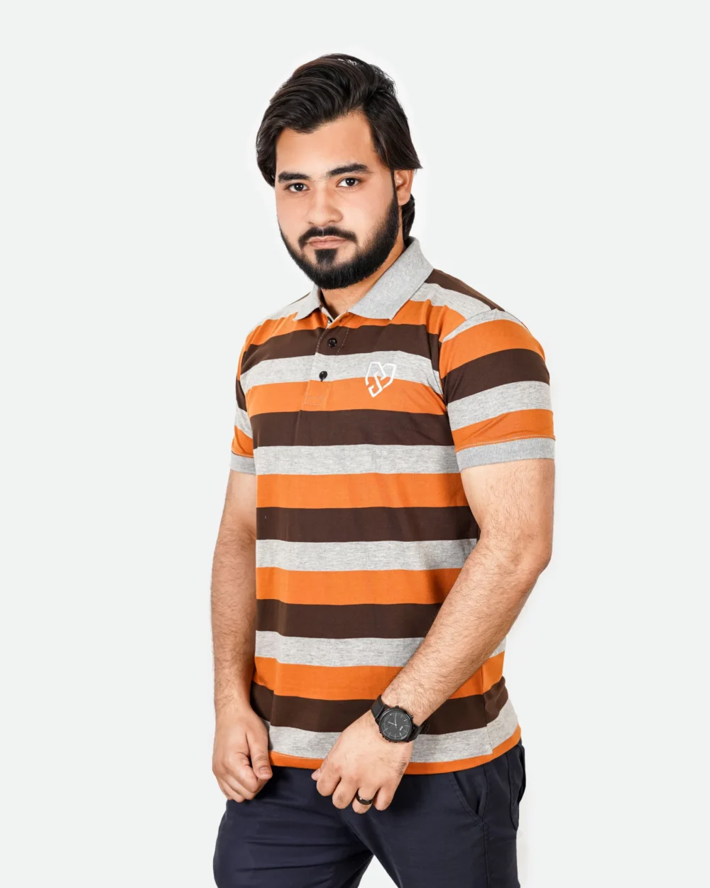 Men's Urban Style Striper Polo Shirt (Mustard Brown) 2 | Urban Style