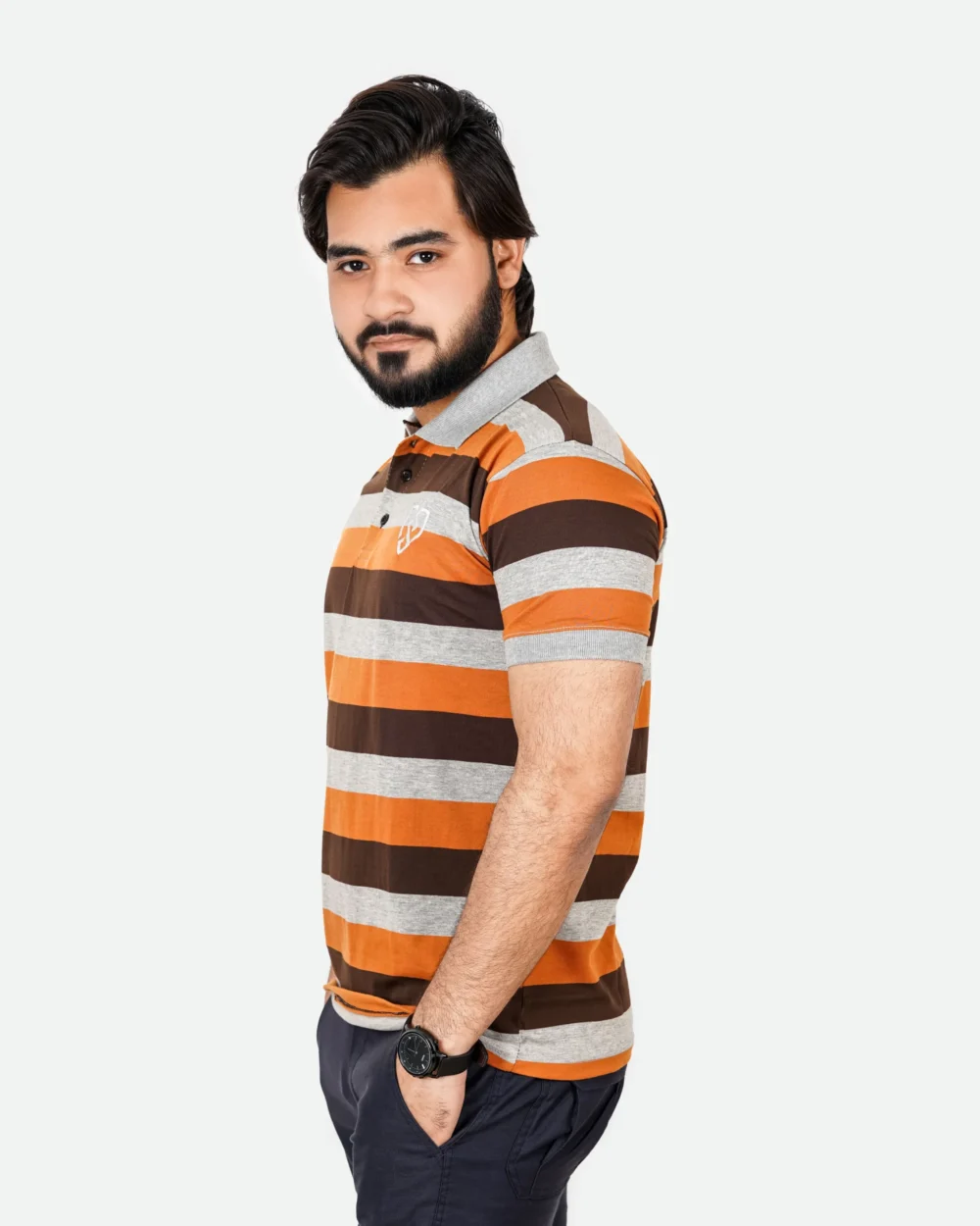 Men's Urban Style Striper Polo Shirt (Mustard Brown) 4 | Urban Style