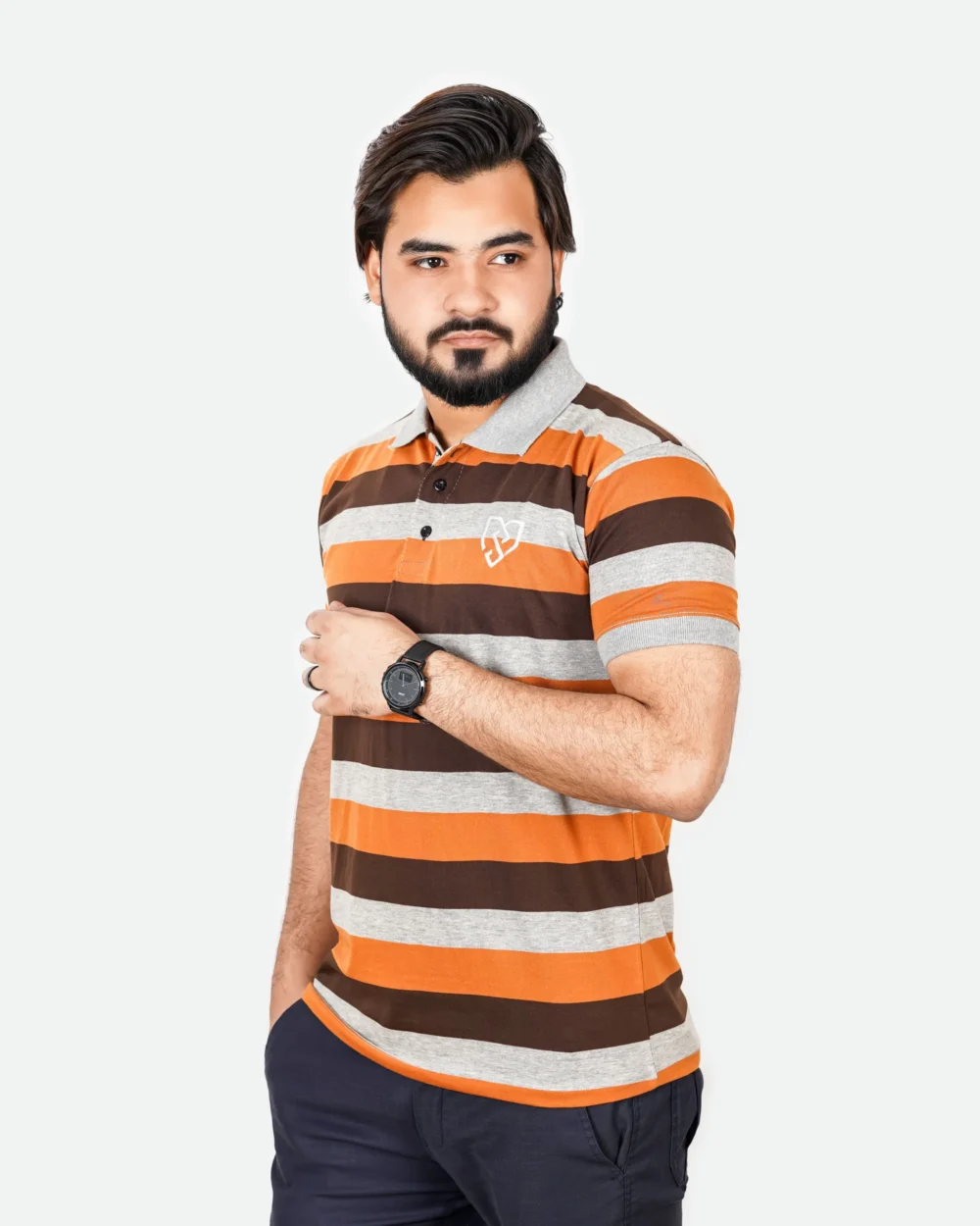 Men's Urban Style Striper Polo Shirt (Mustard Brown) 3 | Urban Style