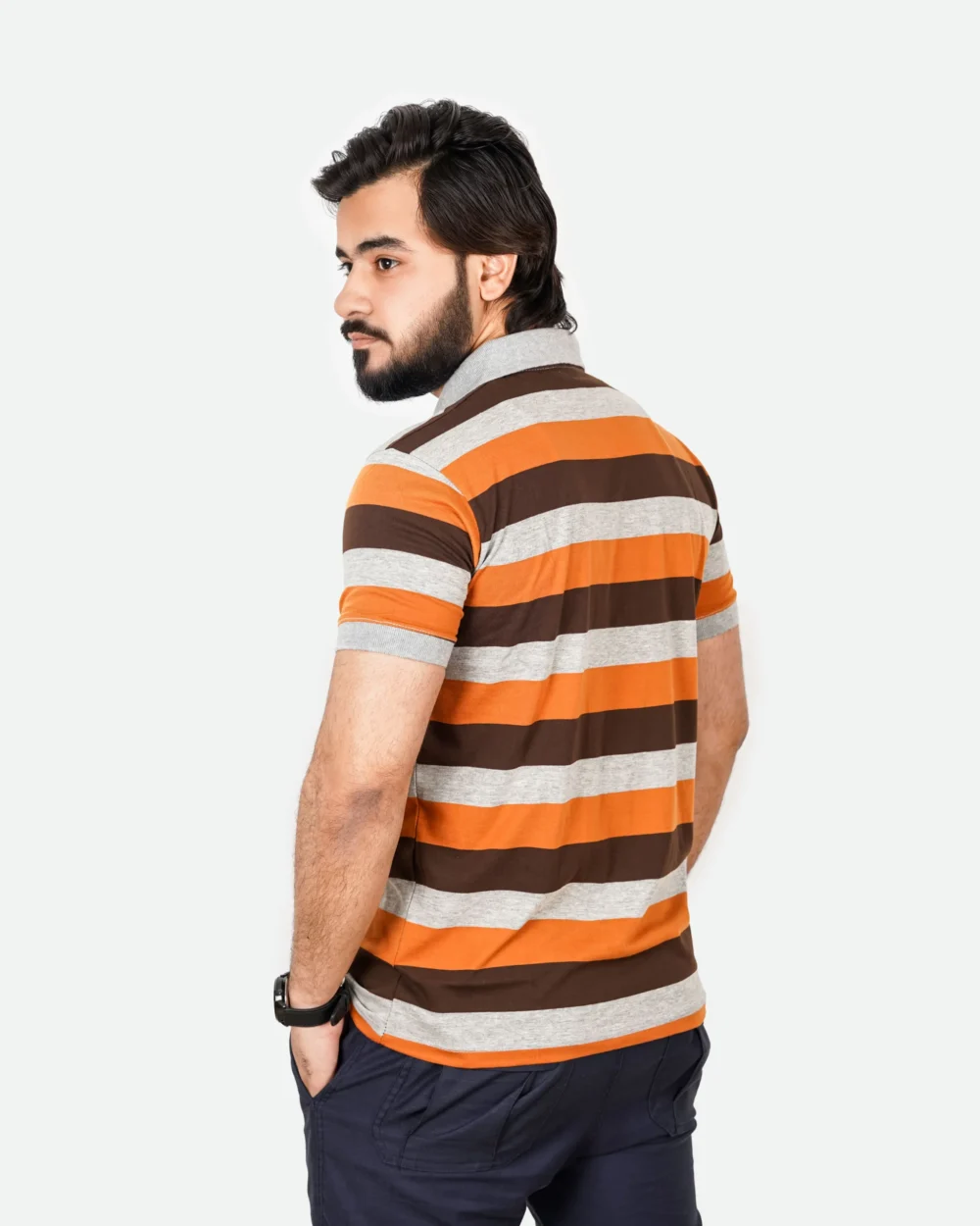 Men's Urban Style Striper Polo Shirt (Mustard Brown) 1 | Urban Style