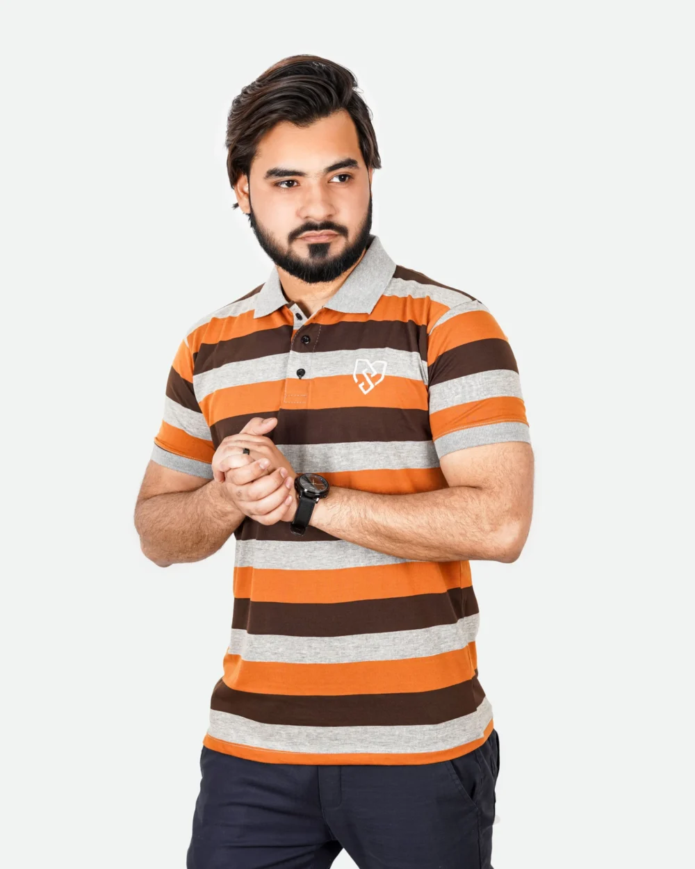 Men's Urban Style Striper Polo Shirt (Mustard Brown) 5 | Urban Style