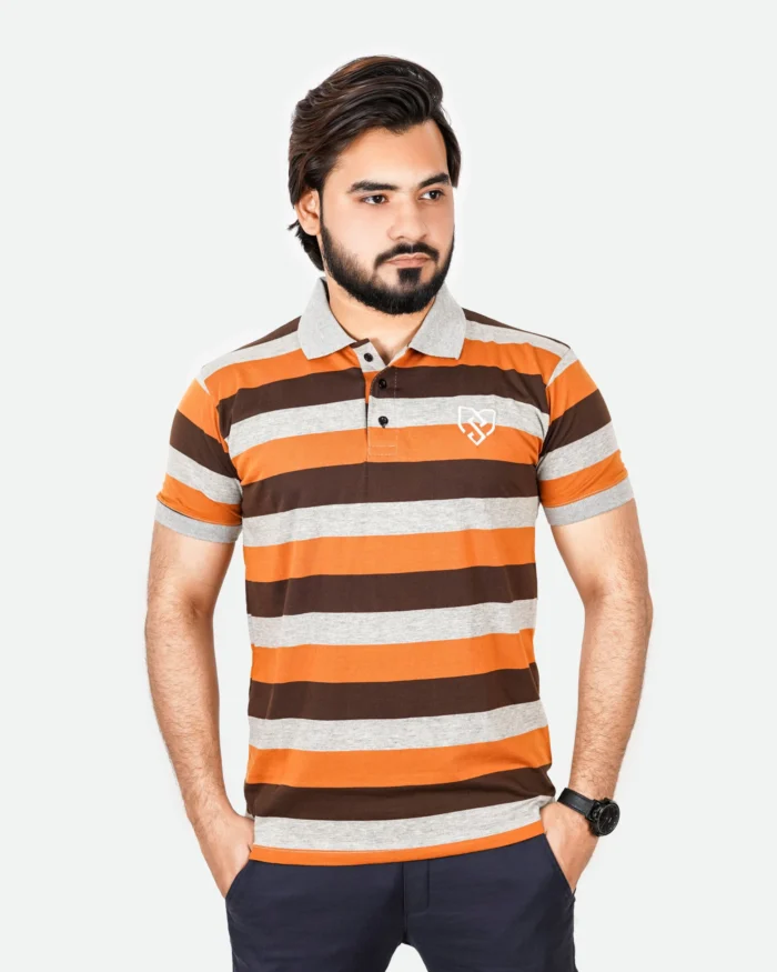 Men's Urban Style Striper Polo Shirt (Mustard Brown) | Urban Style