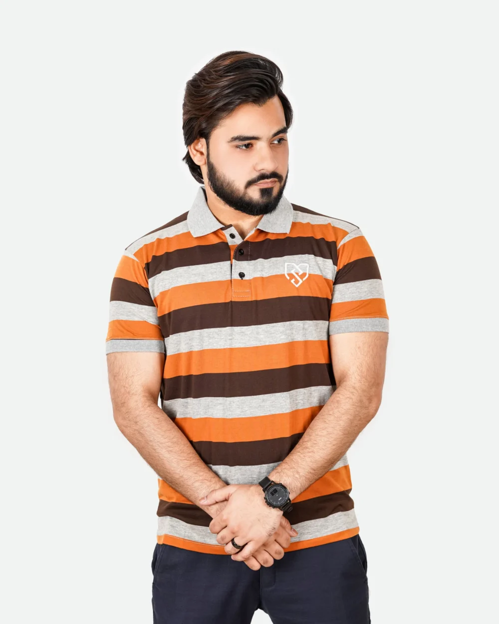 Men's Urban Style Striper Polo Shirt (Mustard Brown) 7 | Urban Style