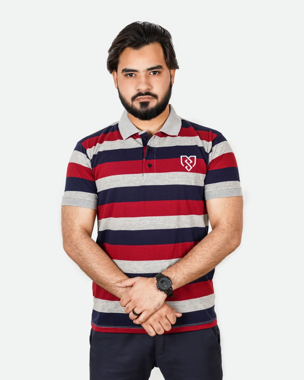 Men's Urban Style Striper Polo Shirt (Navy Maroon) 3 | Urban Style