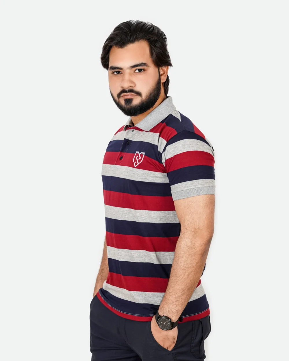 Men's Urban Style Striper Polo Shirt (Navy Maroon) 2 | Urban Style