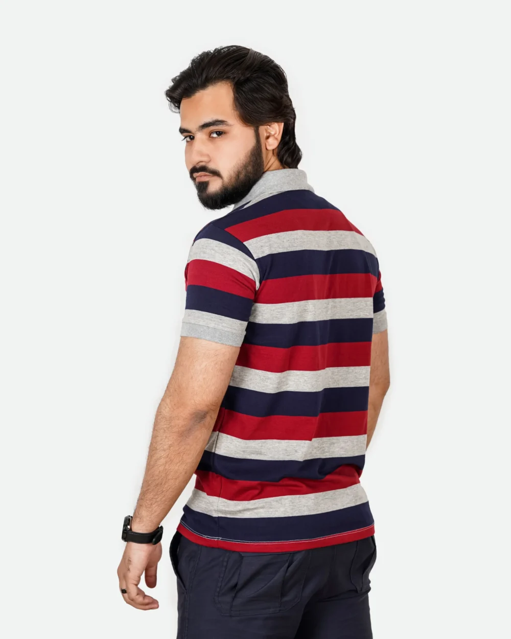 Men's Urban Style Striper Polo Shirt (Navy Maroon) 1 | Urban Style