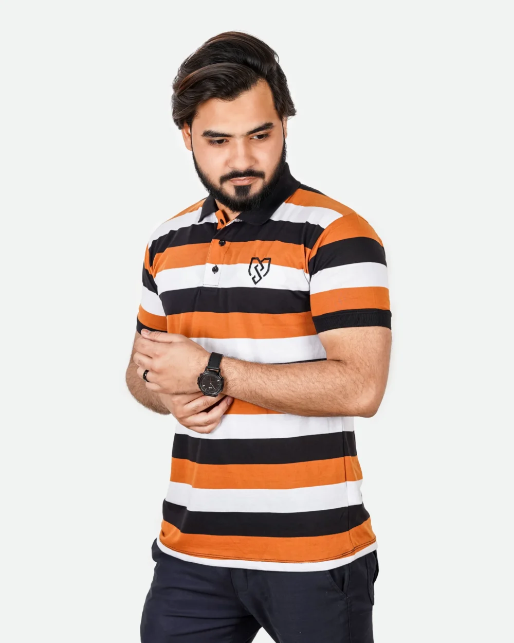 Men's Urban Style Striper Polo Shirt (Mustard Black) 4 | Urban Style