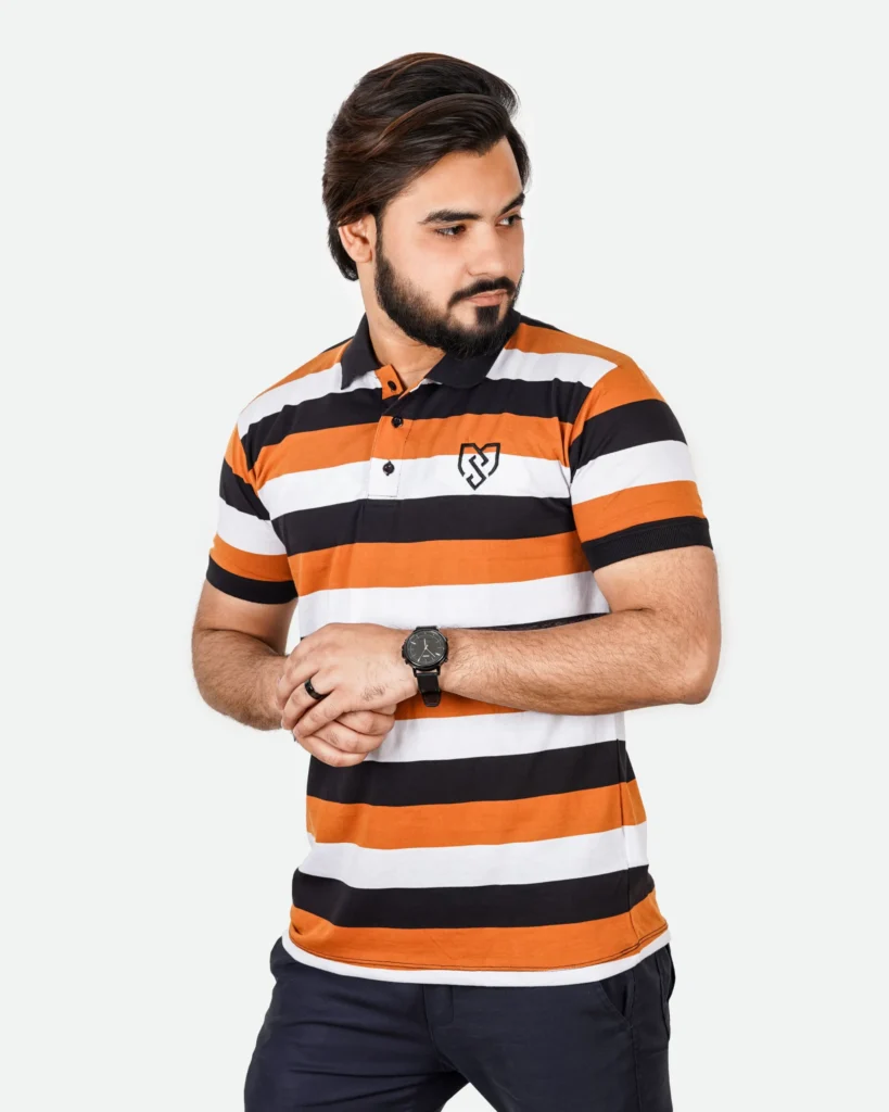 Men's Urban Style Striper Polo Shirt (Mustard Black)
