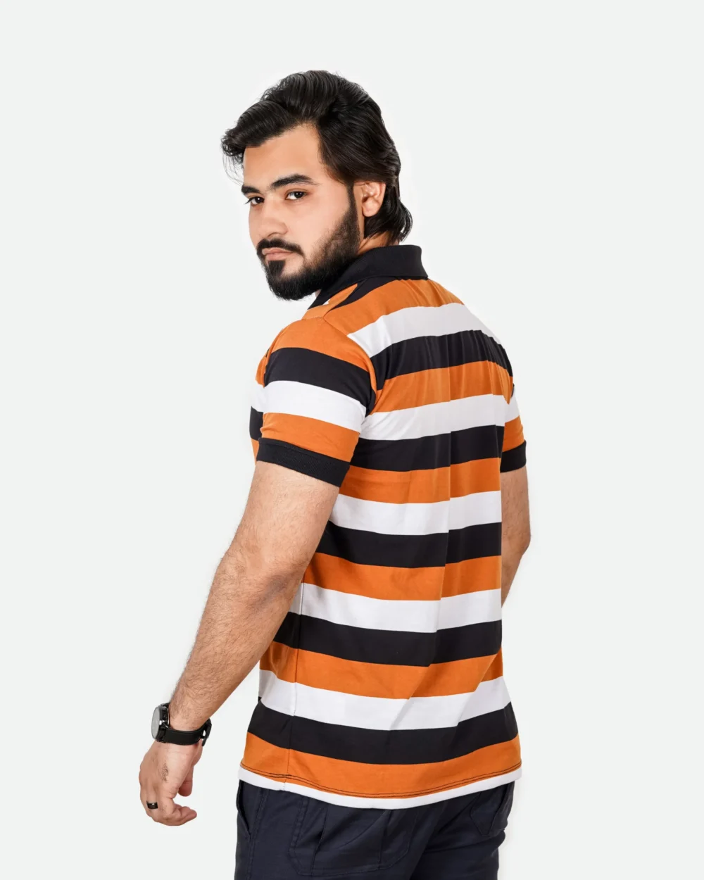 Men's Urban Style Striper Polo Shirt (Mustard Black) 1 | Urban Style