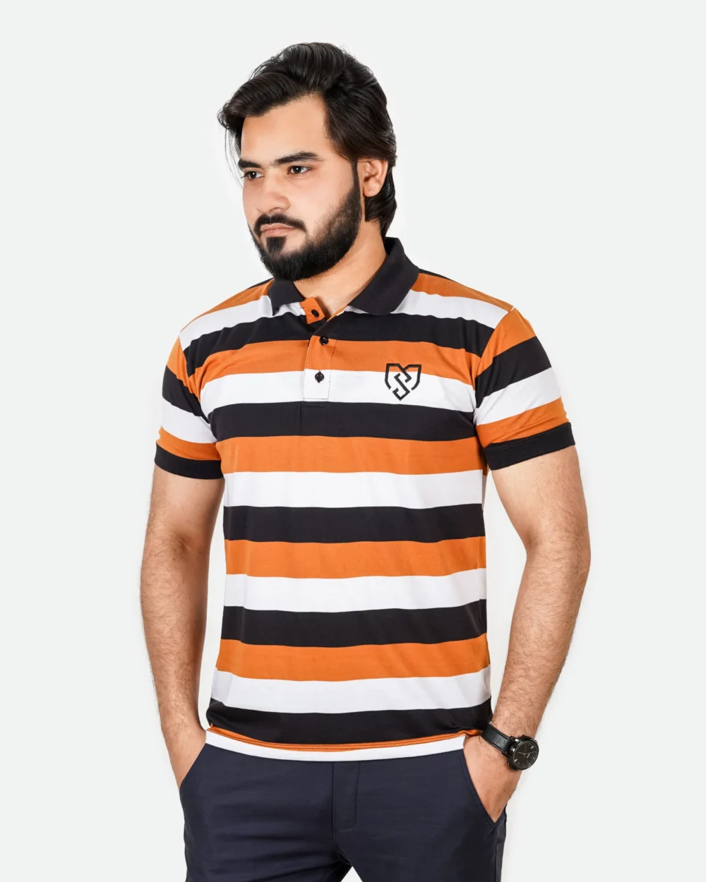 Men's Urban Style Striper Polo Shirt (Mustard Black) 2 | Urban Style