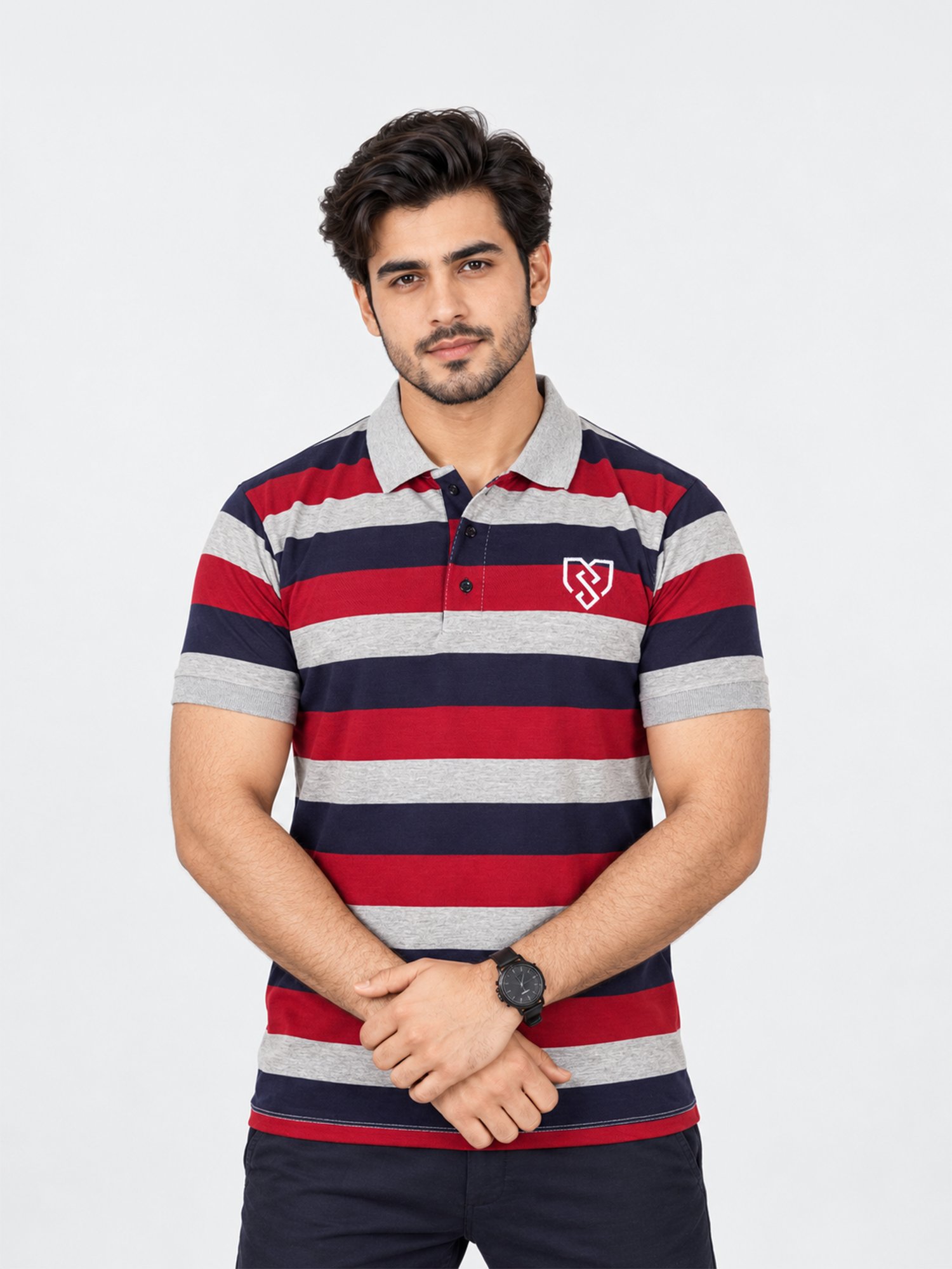 Urban Style Striped Polo Shirt (Navy Maroon)
