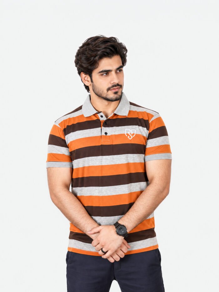 Urban Style Striped Polo Shirt (Mustard Brown)