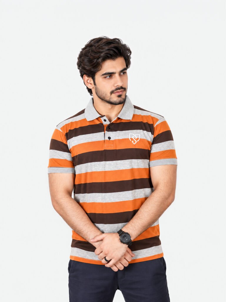 Urban Style Striped Polo Shirt (Mustard Brown)
