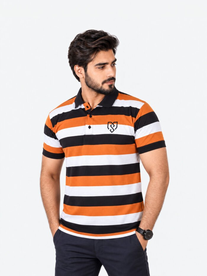 Urban Style Striped Polo Shirt (Mustard Black)