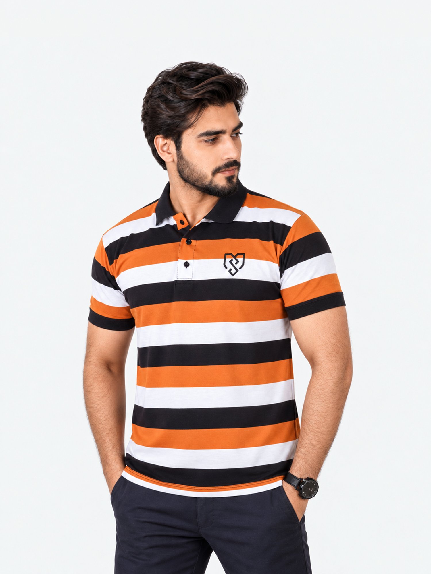 Urban Style Striped Polo Shirt (Mustard Black)